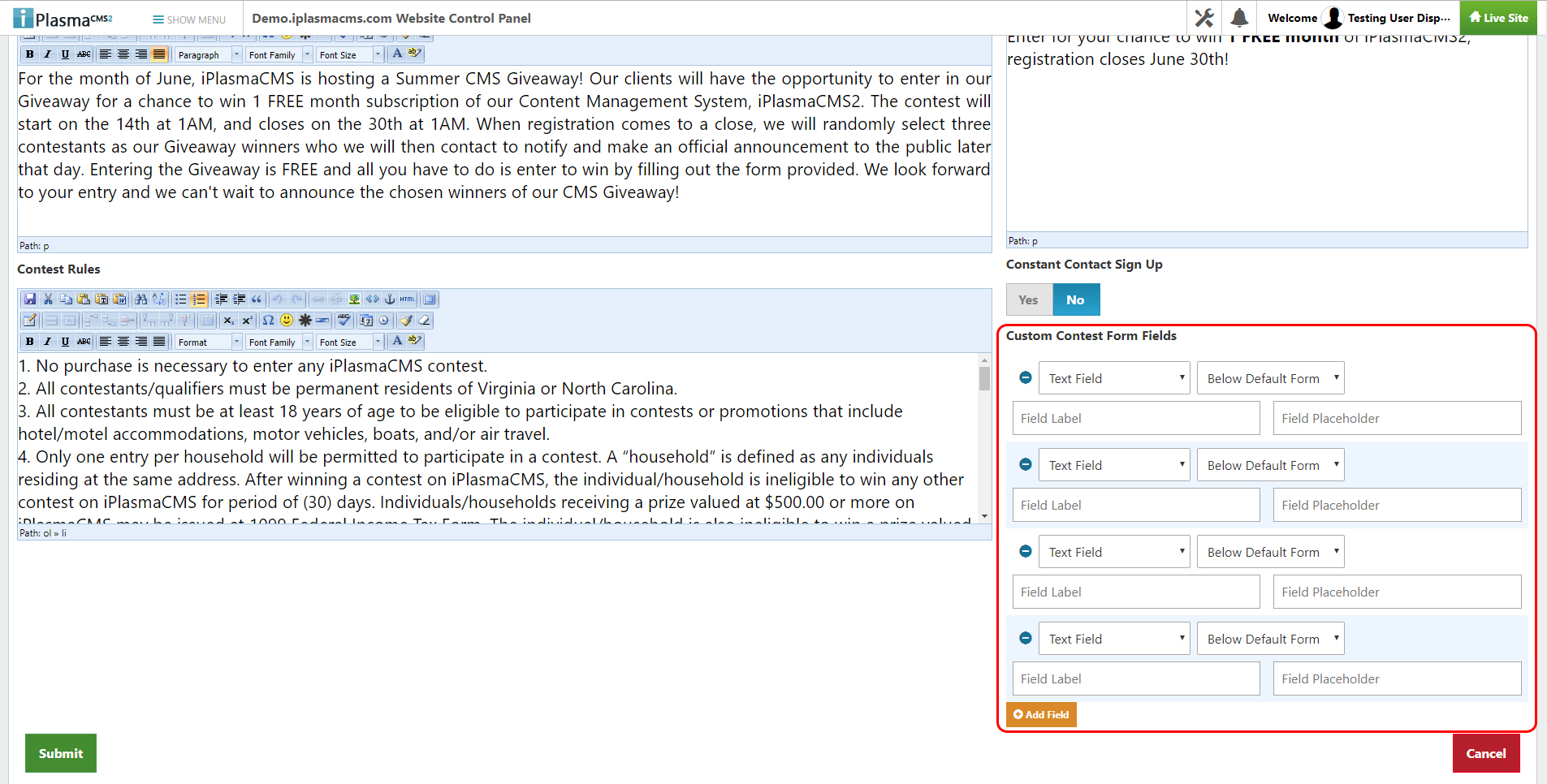 Add Custom form fields Add Custom form fields