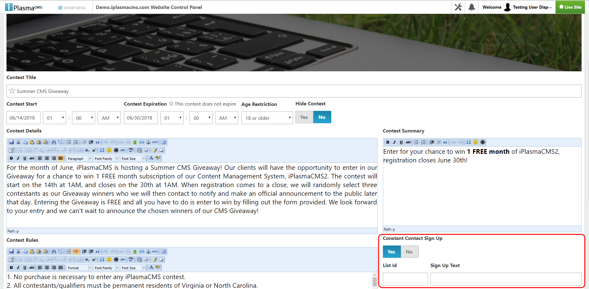Use Constant Contact for sign up mailing lists Use Constant Contact for sign up mailing lists