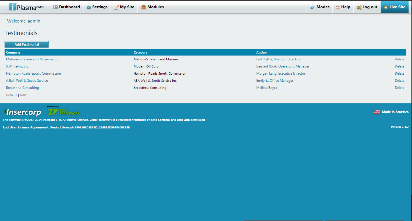 Testimonials Dashboard