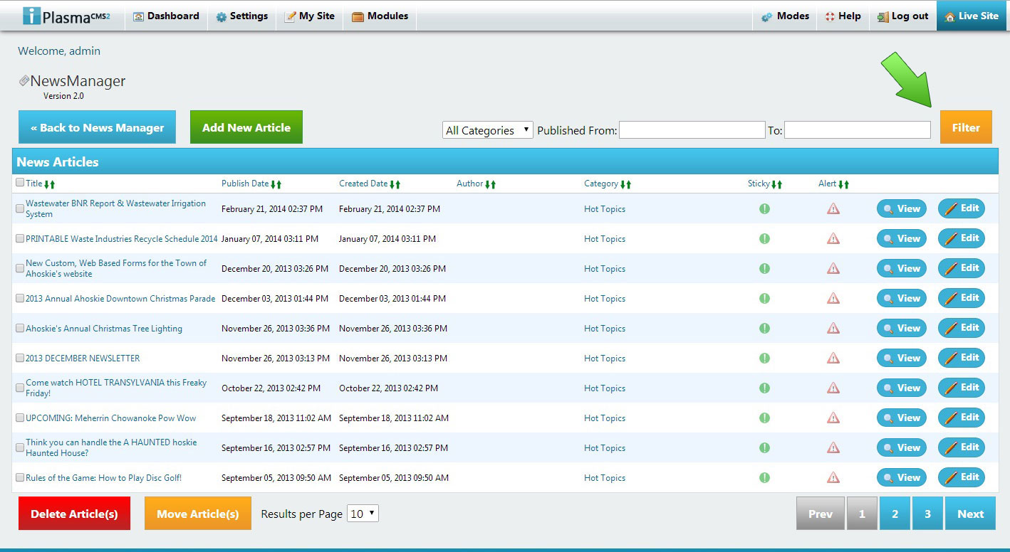 Categories can be filtered by category and/or by publish date