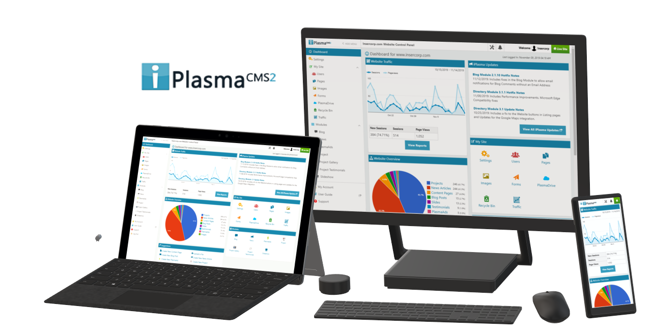 iPlasmaCMS2 Displayed on various Devices